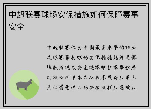 中超联赛球场安保措施如何保障赛事安全