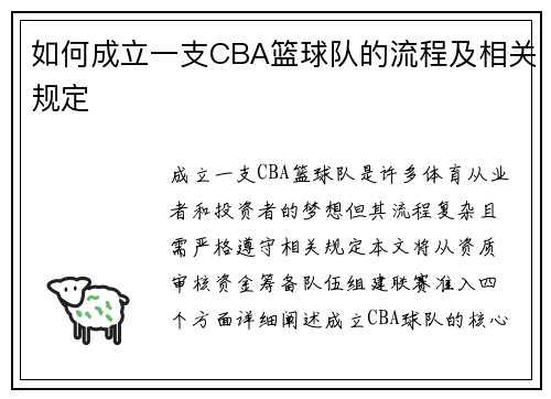 如何成立一支CBA篮球队的流程及相关规定